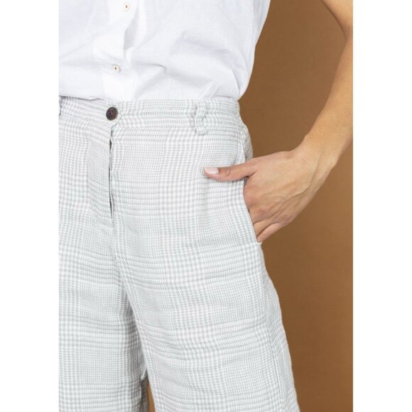 Hannoh Wessel Petronilla Pants Trousers Sz 38  Wide Leg Raw Edge Checkered Linen - Picture 2 of 15